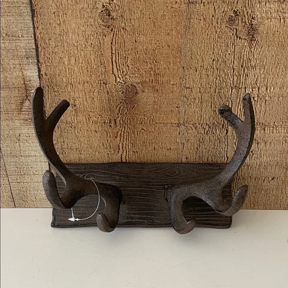 Rustic Cast Iron Deer Antler Wall Hooks